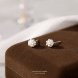 925 Silver Mini Pearl Bubble Flower Stud Earrings Women Retro Jewelry