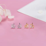 925 Silver Mini 3 Zircon Heart Stud Earrings Wedding Jewelry