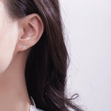 925 Silver Mini 3 Zircon Heart Stud Earrings Wedding Jewelry