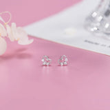 925 Silver Mini 3 Zircon Heart Stud Earrings Wedding Jewelry