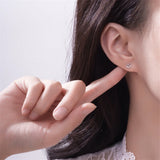 925 Silver Mini 3 Zircon Heart Stud Earrings Wedding Jewelry