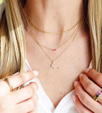 925 Silver Rectangle CZ Stone Necklace Thin Cross Chain Choker