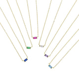925 Silver Rectangle CZ Stone Necklace Thin Cross Chain Choker