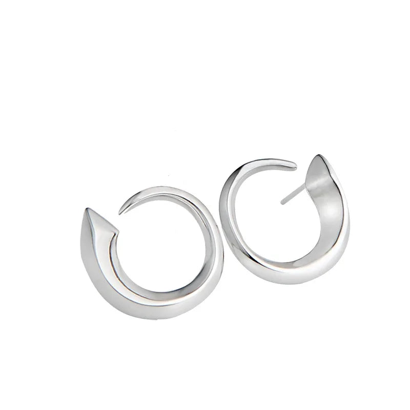 925 Silver Minimalist Design Curved Geometric Earrings