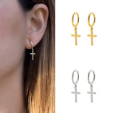 925 Silver Jesus Cross Pendant Earrings Minimalist Hoop Wedding Party Jewelry