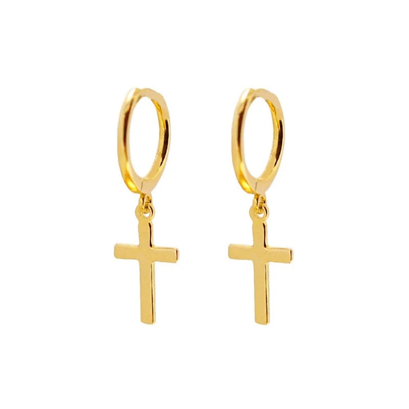 925 Silver Jesus Cross Pendant Earrings Minimalist Hoop Wedding Party Jewelry