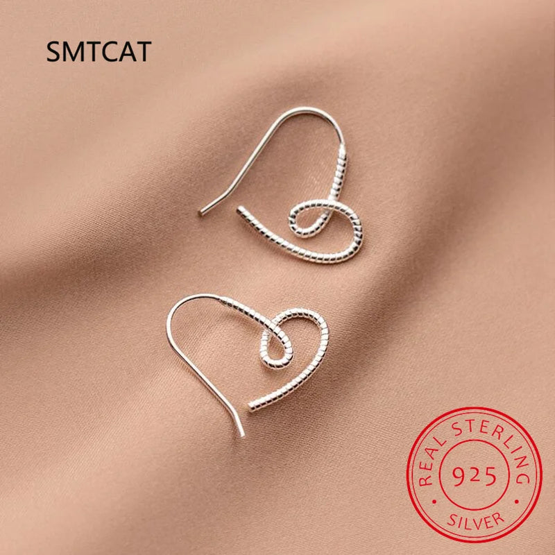 925 Silver Line Heart Stud Earrings Geometric Love Gift BSE871