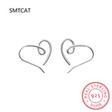 925 Silver Line Heart Stud Earrings Geometric Love Gift BSE871