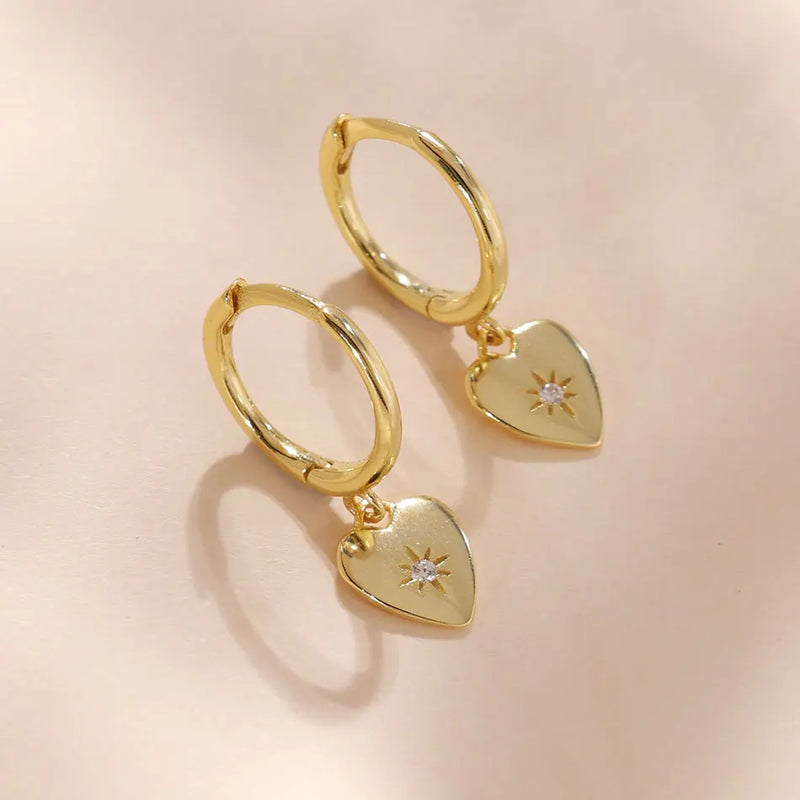 925 Silver Heart Pendant & CZ Hoop Earrings Set for Women