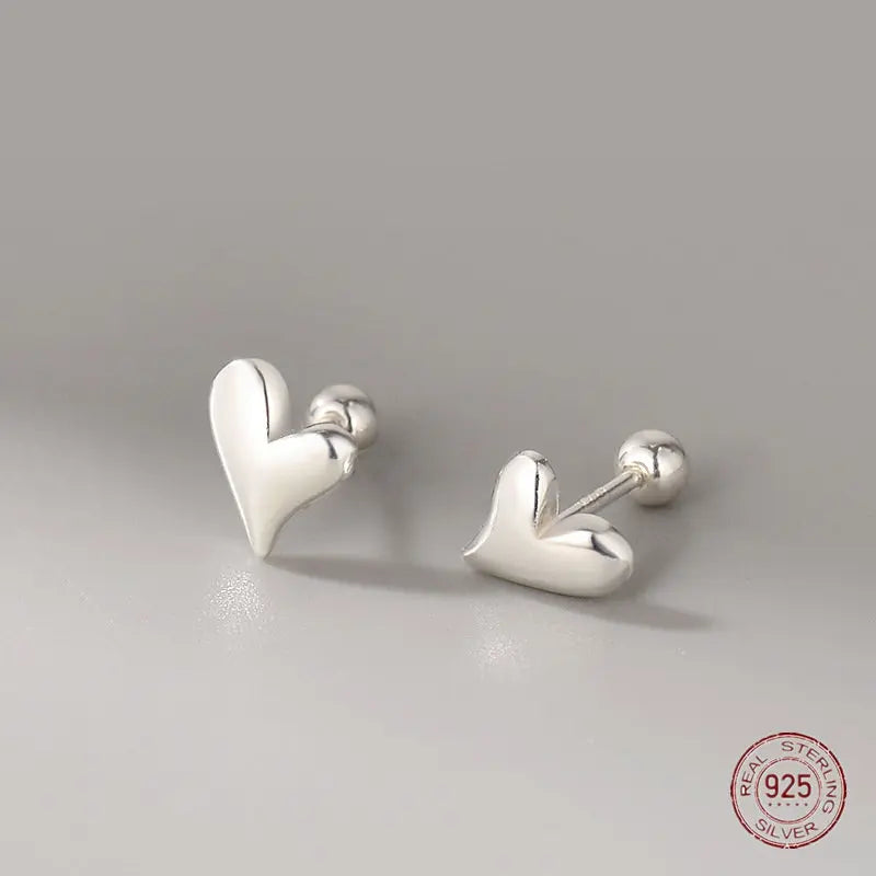 925 Silver Love Heart Stud Earrings Screw Earring Jewelry Gift