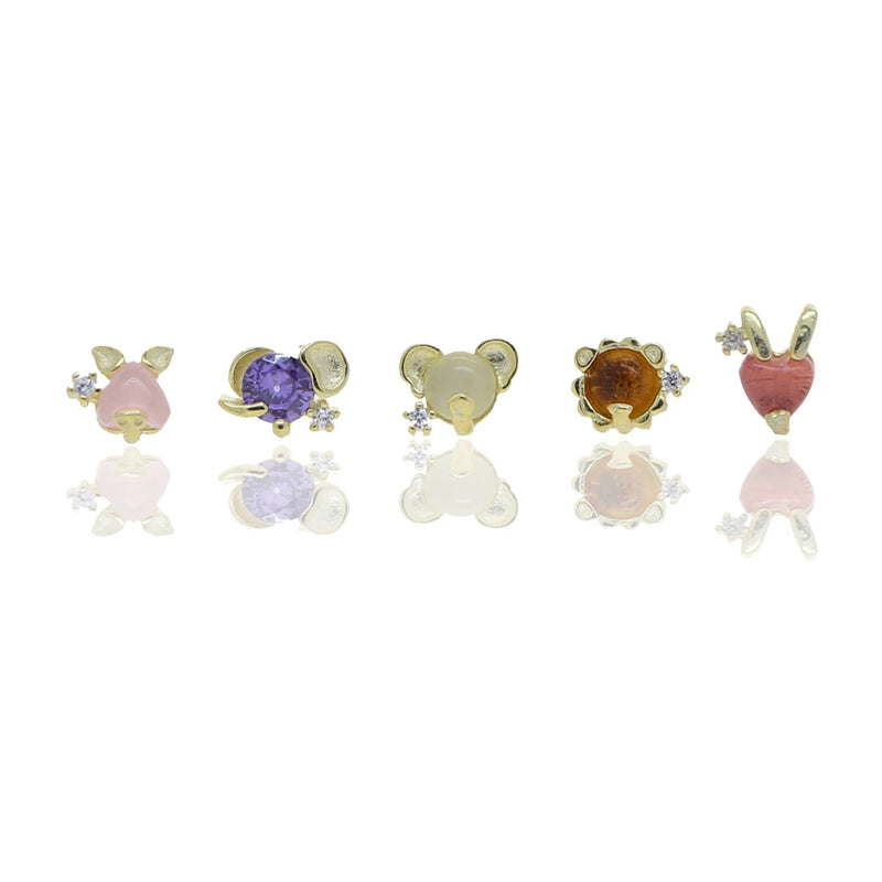 925 Silver CZ Elephant Stud Earrings