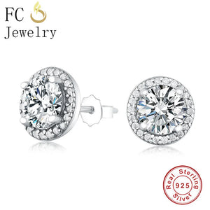 925 Silver Round Clear Zirconia Stud Earrings