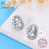925 Silver Round Clear Zirconia Stud Earrings