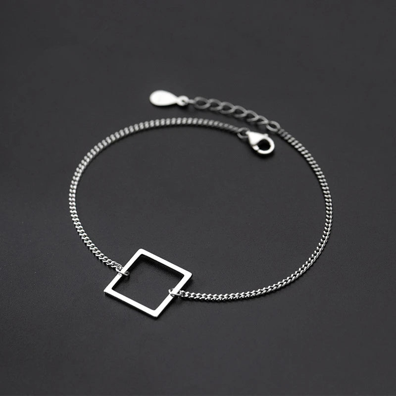 925 Silver Hollow Square Bracelet Chain For Women Girls