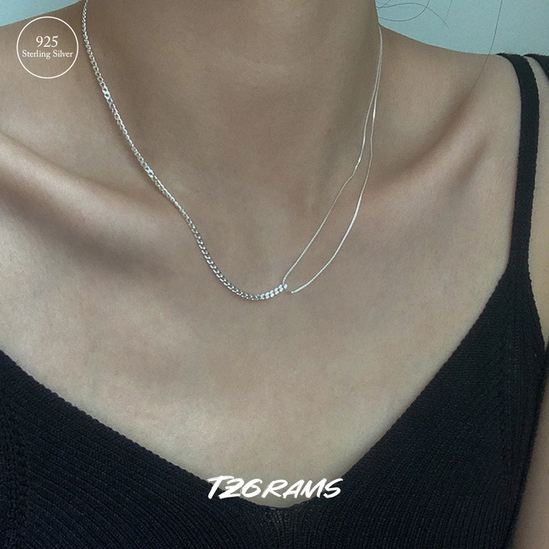 925 Silver Asymmetric Neck Chain Woman Necklace Minimalist Bling