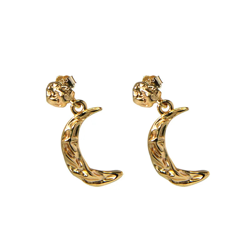 925 Silver Cold Wind Crescent Moon Earrings