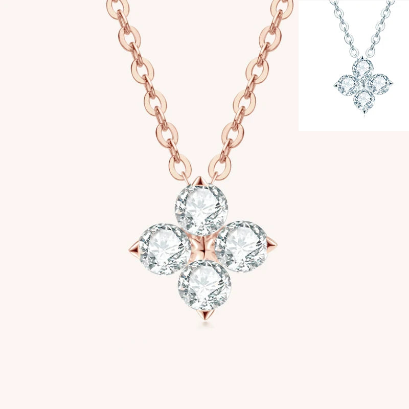 925 Silver Moissanite Lucky Clover Necklace for Stylish Women