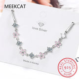 925 Silver Moissanite Sakura Bracelet Pink Enamel Women Gift