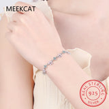 925 Silver Moissanite Sakura Bracelet Pink Enamel Women Gift