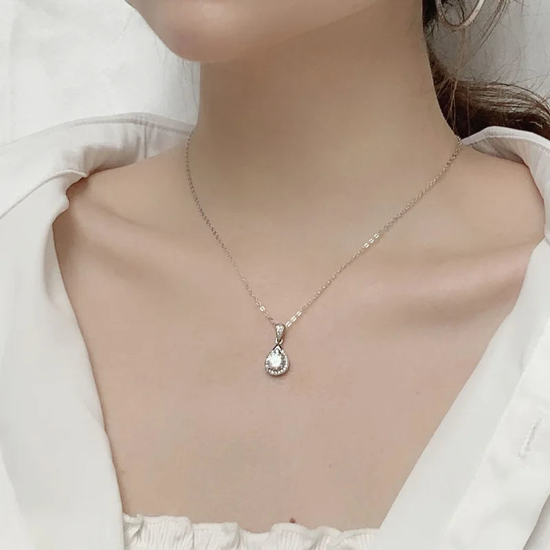925 Silver Moissanite Necklace Vintage Water Drop Pendant