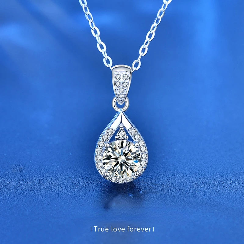 925 Silver Moissanite Necklace Vintage Water Drop Pendant