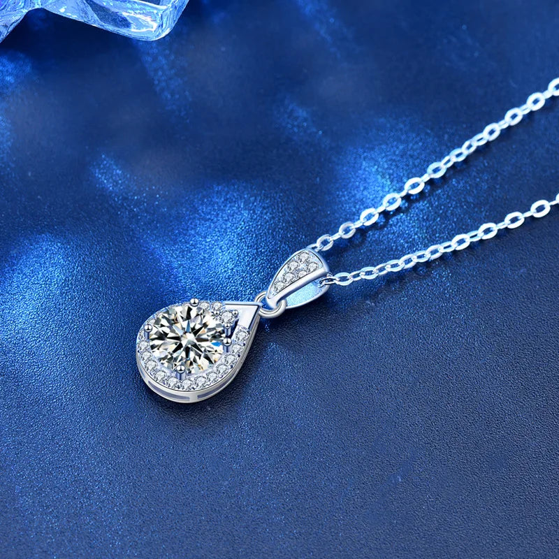 925 Silver Moissanite Necklace Vintage Personality Water Drop Pendant