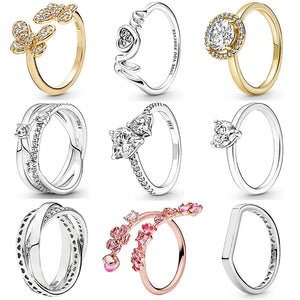 925 Silver Mom Double Pave Heart Infinity Stones Butterfly Band Ring