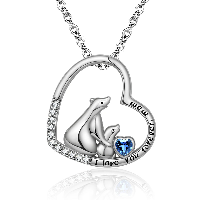 925 Silver Mama Bear Heart Pendant Necklace for Mom
