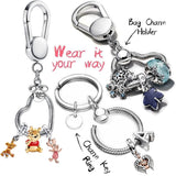 925 Sterling Silver Heart Charm Holder Key Ring