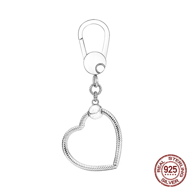 925 Sterling Silver Heart Charm Holder Key Ring
