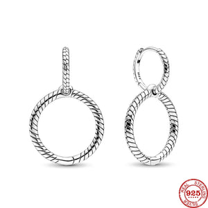 925 Silver Double Hoop Heart Zircon Earrings for Girls