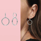 925 Silver Double Hoop Heart Zircon Earrings for Girls