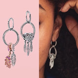 925 Silver Double Hoop Heart Zircon Earrings for Girls