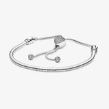 925 Silver Heart Clasp Star Slider Pan Bracelet
