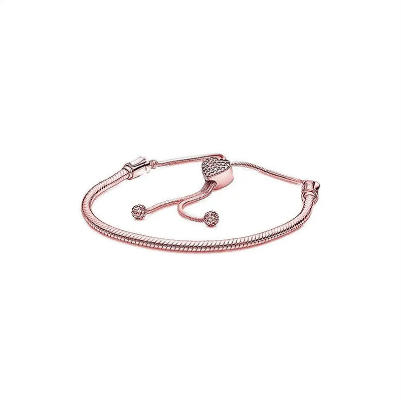925 Sterling Silver Heart Clasp Star Chain Slider Bracelet