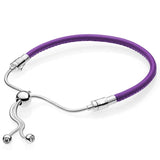 925 Silver Multicolor Leather Bracelet Adjustable Clasp Bangle