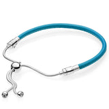 925 Silver Multicolor Leather Bracelet Adjustable Clasp Bangle