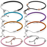 925 Silver Multicolor Leather Bracelet Adjustable Clasp Bangle