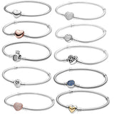 925 Silver Heart Snake Disc Clasp Bracelet Women Original Jewelry Gift