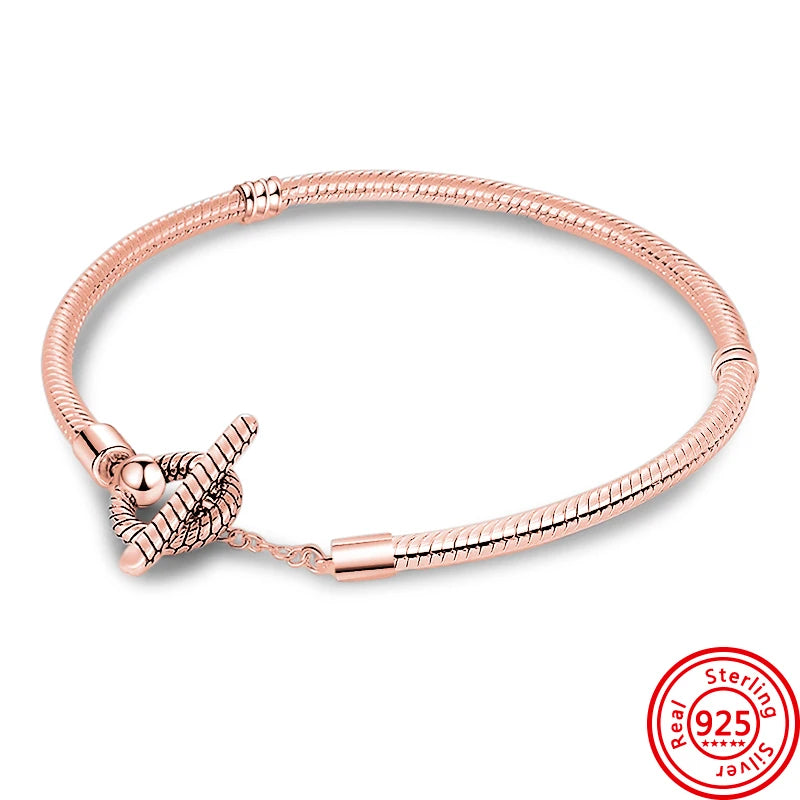925 Silver Snake Chain Bracelet Pave Sparkling Fit Charms Dangle