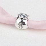 925 Sterling Silver Money Bags Charm Vintage Beads Fit Bracelet