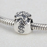 925 Sterling Silver Money Bags Charm Vintage Beads Fit Bracelet