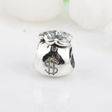 925 Sterling Silver Money Bags Charm Vintage Beads Fit Bracelet
