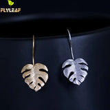 925 Silver Monstera Drop Earrings Ethnic Style Women 18k Jewelry