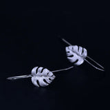925 Silver Monstera Drop Earrings Ethnic Style Women 18k Jewelry