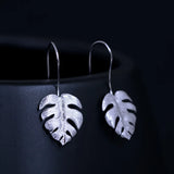 925 Silver Monstera Drop Earrings Ethnic Style Women 18k Jewelry