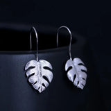 925 Silver Monstera Drop Earrings Ethnic Style Women 18k Jewelry