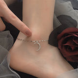 925 Sterling Silver Moon Anklet for Women Adjustable Chain Jewelry