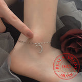 925 Silver Moon Anklet Bracelet CZ Dainty Meniscus Jewelry Beach Gift