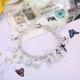 925 Silver Moon Heart Lock Cross Bracelet Wedding Engagement Jewelry
